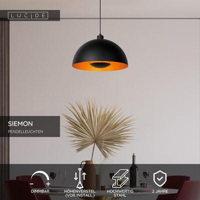 Lucide SIEMON - Pendelleuchten - Ø 40 cm - 1xE27 - Schwarz